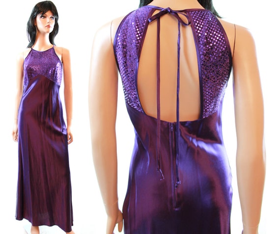 dark purple satin dress