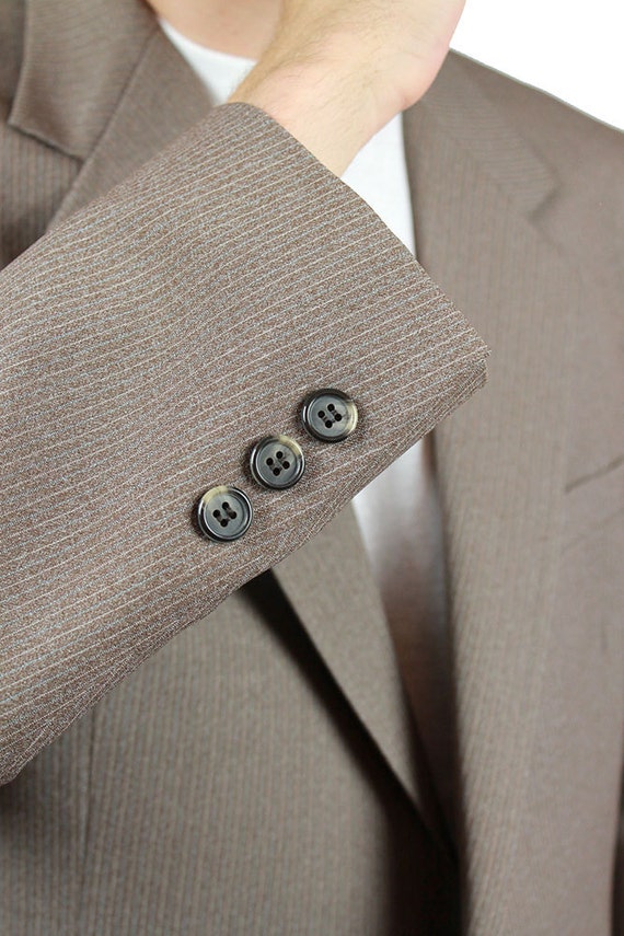 2 Piece Pinstripe Suit 38R 32x31 Vintage Taupe Gr… - image 4