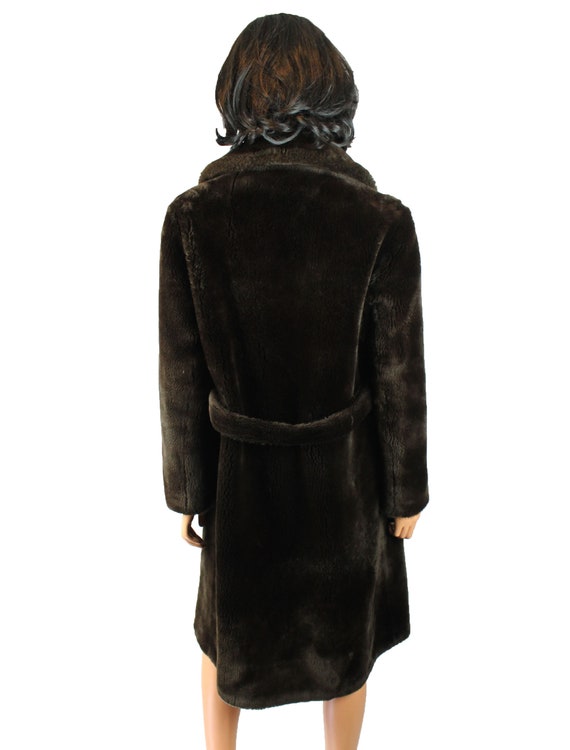 Faux Fur Trench Coat Sz M Vintage 70s Dark Brown … - image 6