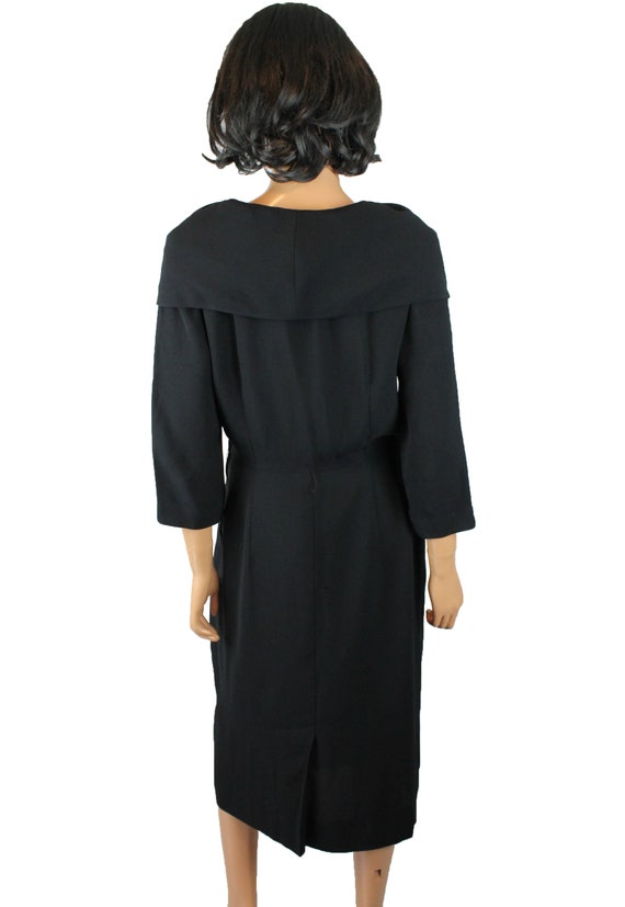 Vintage 40s Cocktail Dress M Black Wool Satin Sai… - image 4