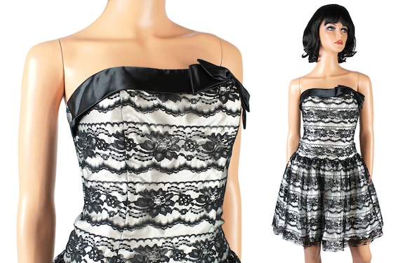 strapless open back dress White and Black Velvet Short Prom Dress, Black Off Shoulder Evening Dr