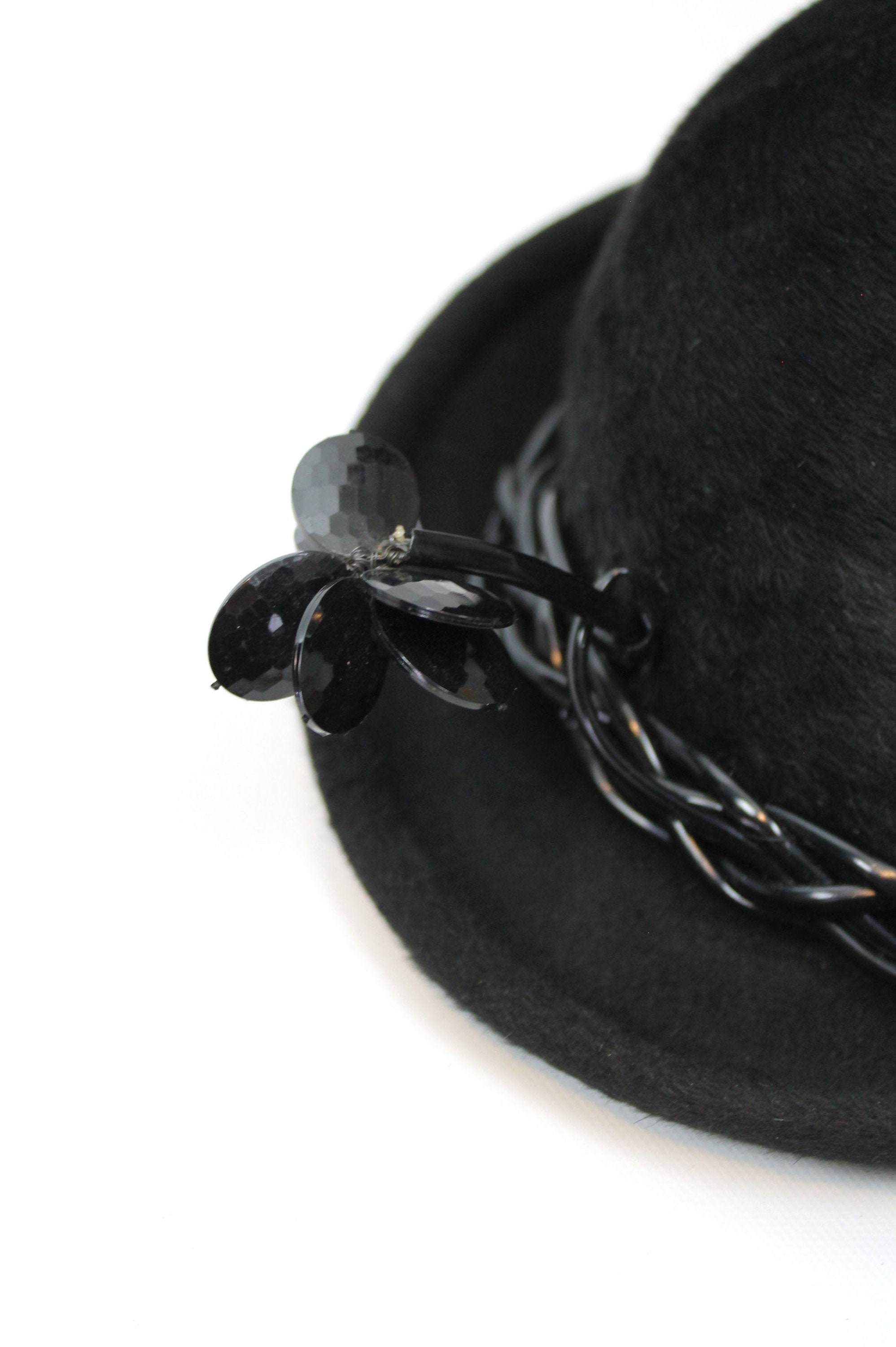 Christian Dior Hat Sz S Vintage 70s Black Fur Felt Vinyl
