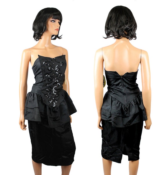 80s Prom Dress Jrs XS NOS Vintage Strapless Black… - image 3