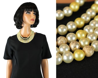 Collana con bavaglino vintage anni '50 Girocollo a 5 fili in oro giallo con perle finte bianche