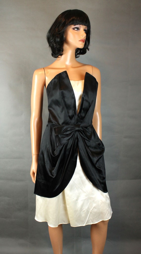80s Prom Dress XS Jrs S Vintage Black White Satin… - image 4