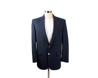 Vintage 80s Blazer 40R Deansgate Solid Blue Wool Blend Mens Jacket Sports Coat