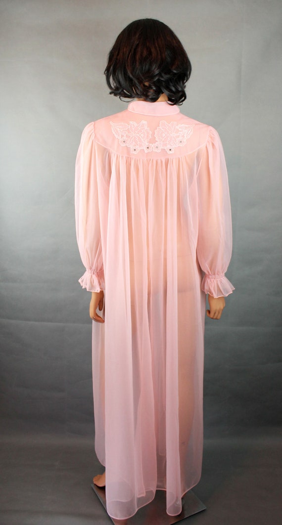 Vintage Peignoir sz 34 M 50s Long Pink Sheer Chif… - image 7