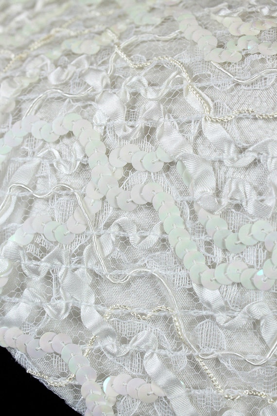 80s Prom Dress Sz S Vintage White Sequin Lace Bla… - image 3