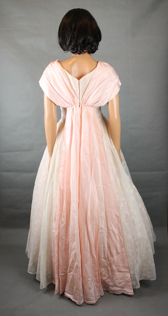 50s Wedding Gown XS S Long White Chiffon Pink Taf… - image 5