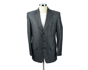 Mens Vintage Blazer 38R Sinhy Gunmetal Gray Wool Silk Suit Coat Jacket Jos Bank