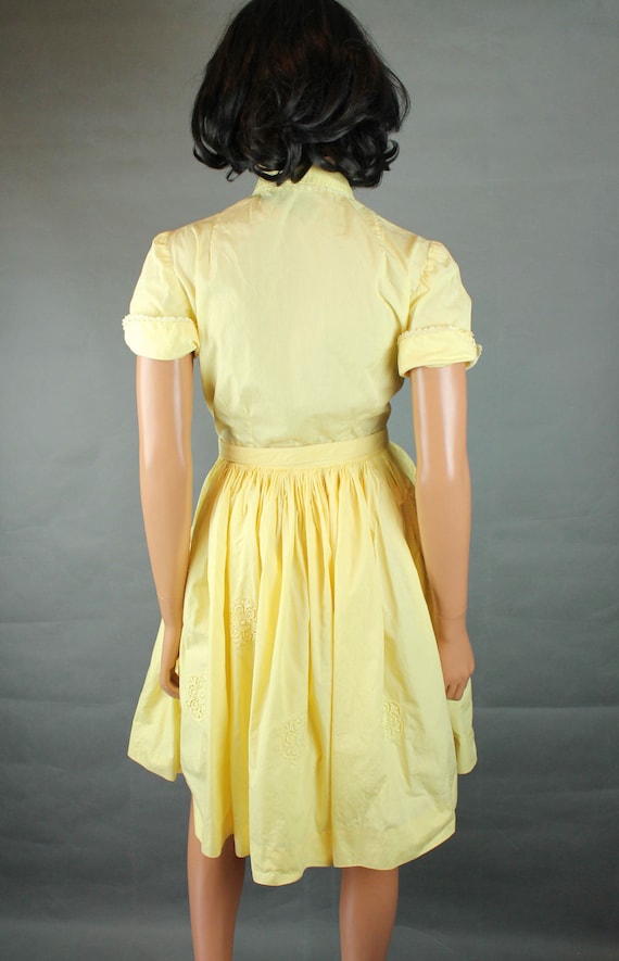 50s Party Gown Sz XS Vintage Butter Yellow Cotton… - image 7