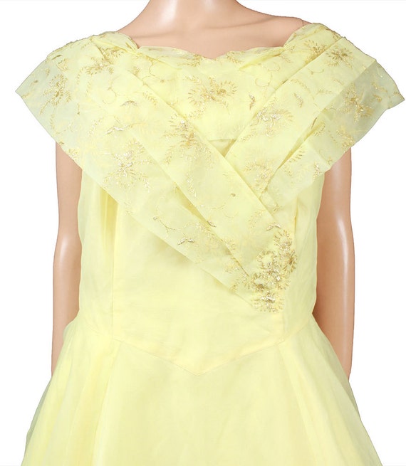 50s Prom Dress L XL Vintage Long Yellow Chiffon G… - image 2