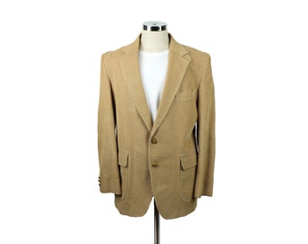 Elbow Patch Blazer 44L Vintage Corduroy Light Brown Tan Professor Jacket Coat