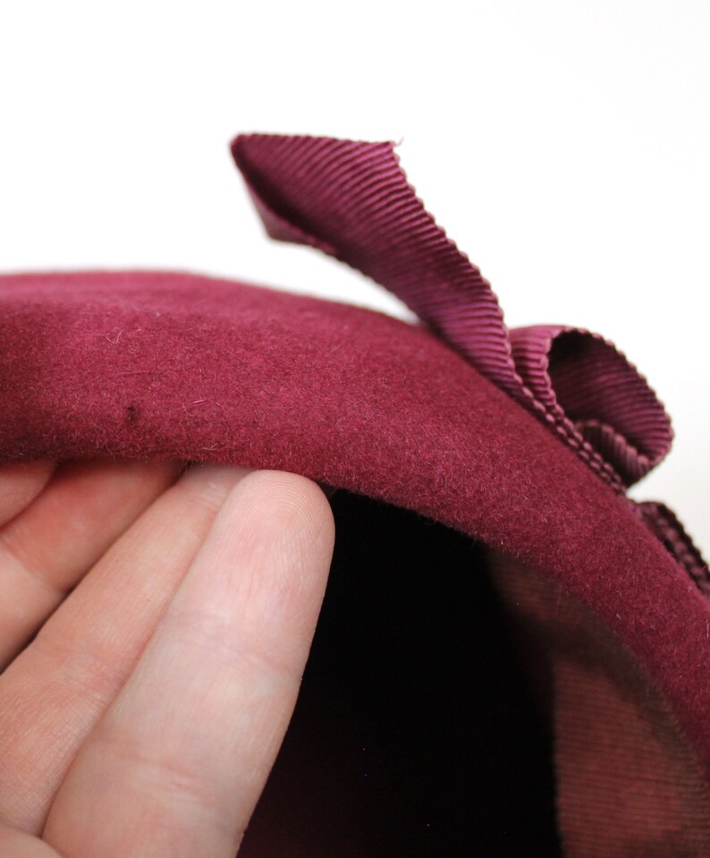 Vintage Pillbox Hat 50s Dark Burgundy Red Fur Felt Tulle Netting Cap Fascinator Free US Shipping