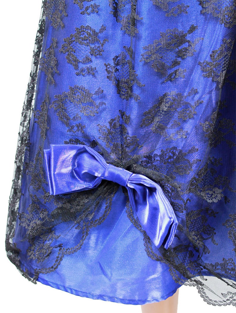80s Prom Dress Jrs XS Vintage Strapless Black Lace Blue Satin Long Gown image 3