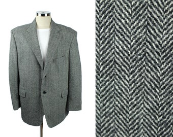 Herringbone Tweed Blazer 44S Vintage Stafford Gray Wool Professor Jacket Coat