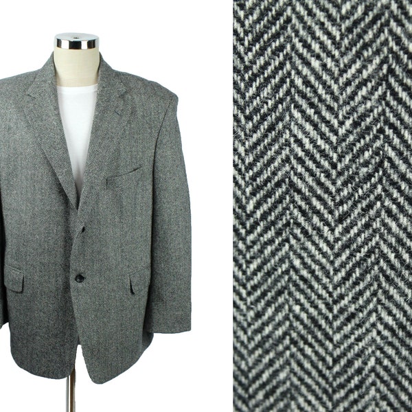 Herringbone Tweed Blazer 44S Vintage Stafford Gray Wool Professor Jacket Coat