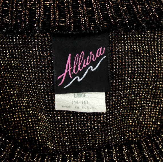 Vintage 80s Sweater M L Black Sparkly Gold Thin P… - image 6