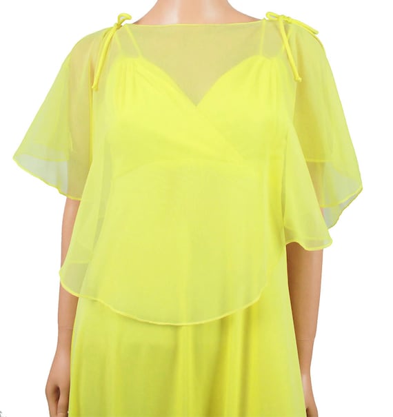 Yellow Dress & Chiffon Cape XS Vintage 70s Long S… - image 2