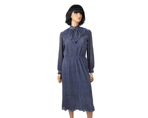70s Cocktail Dress Sz M Vintage Slate Blue Silver Sparkly Pleated Ruffled  Gown - Etsy Israel