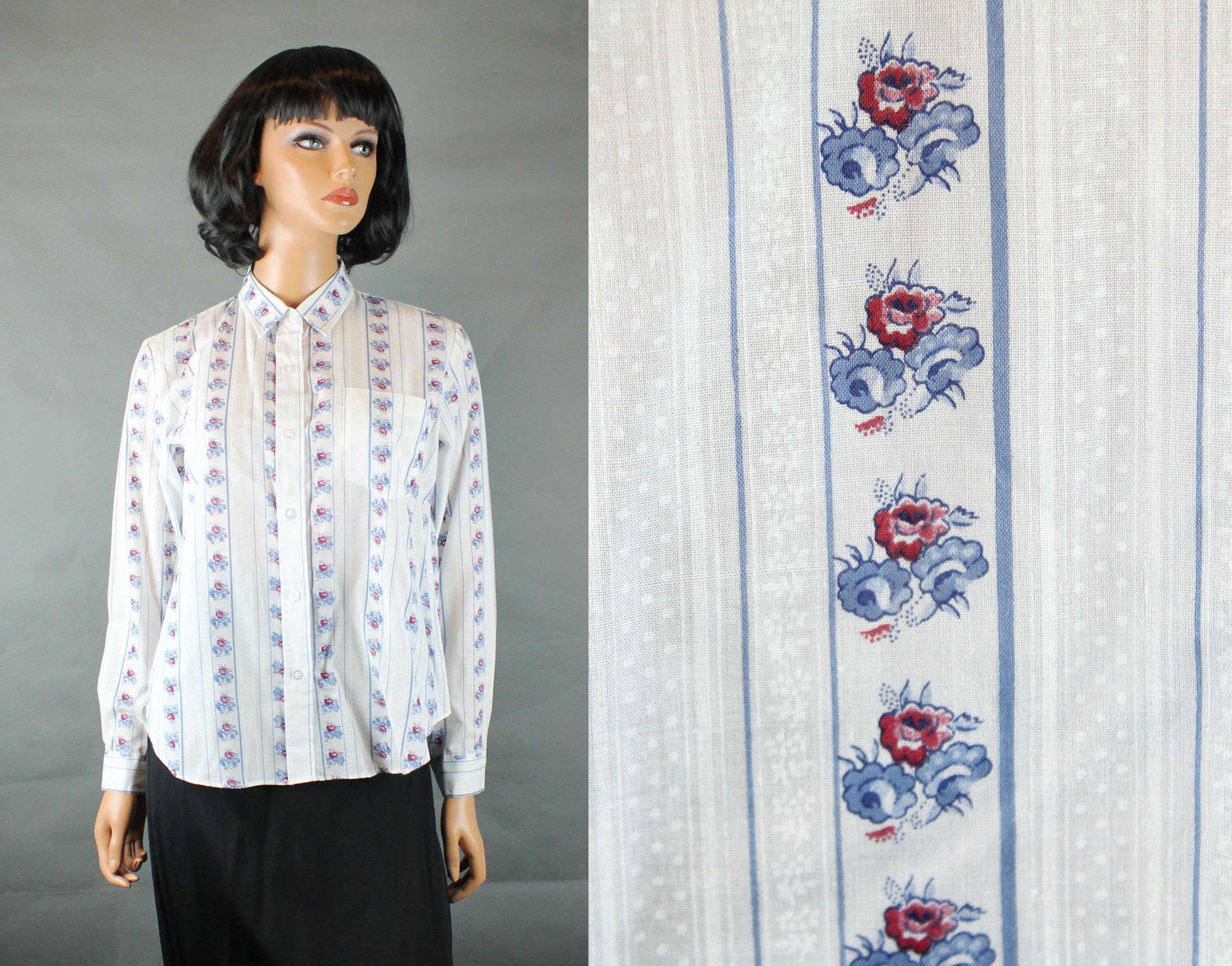 Floral Dress Shirt Sz 36 M Vintage Cotton Blend Long Sleeve