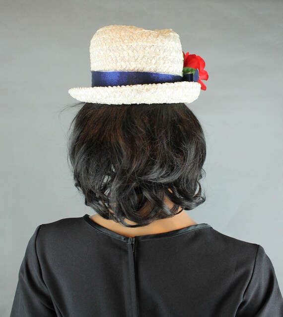 Raffia Trilby Hat Sz M Vintage Red White Blue Lad… - image 4