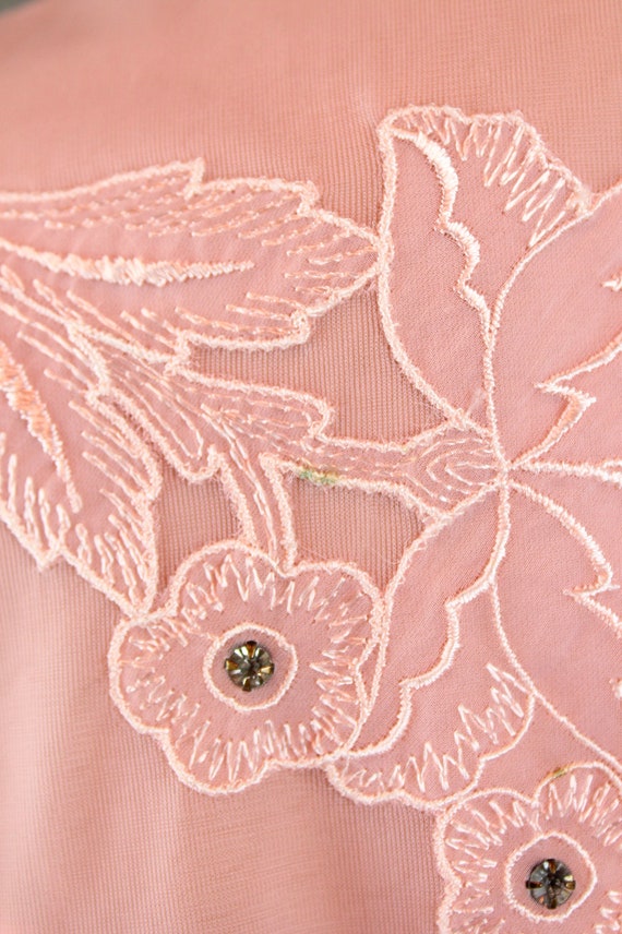 Vintage Peignoir sz 34 M 50s Long Pink Sheer Chif… - image 8