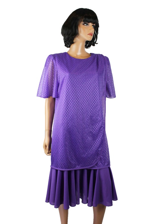 80s Cocktail Dress Sz L Vintage Purple Sheer Chif… - image 6