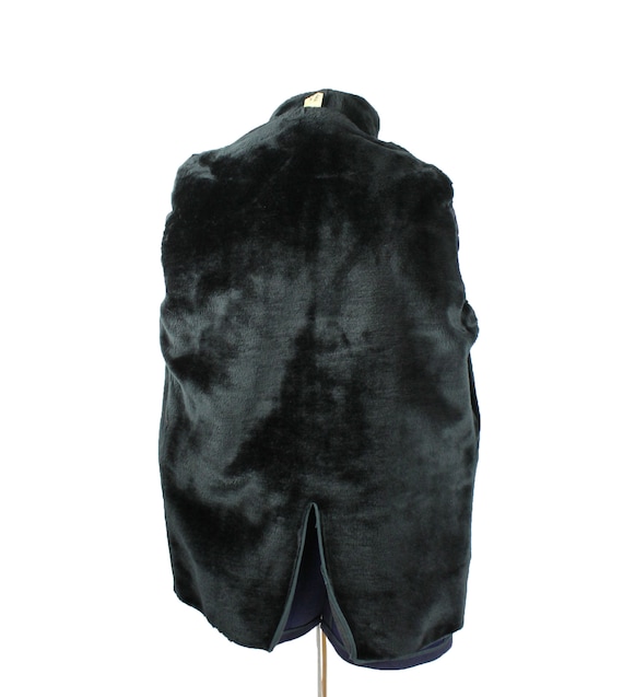 Heavy Winter Coat L Vintage 70s Blue Wool Black F… - image 7