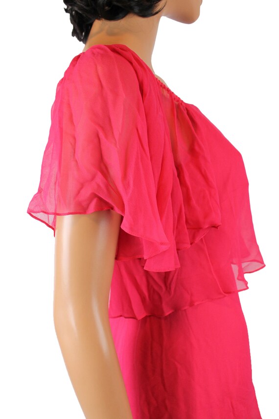 70s Cocktail Dress Sz S Vintage Dark Pink Tiered … - image 4