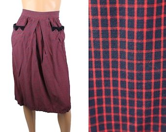 Vintage 60s Skirt Sz XXS Red Blue Checked Plaid Lightweight Wool Schoolgirl 2XS