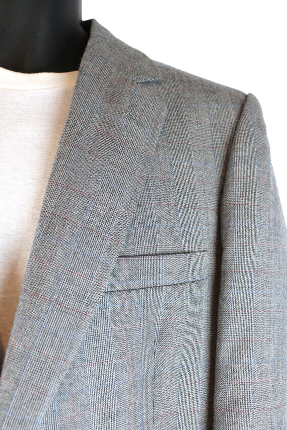 Glen Check Blazer 38R Vintage Gray Wool Blend Che… - image 3