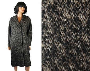 Winter Coat Sz L Vintage 50s Black Brown Shaggy Mohair Wool Jacket Frank Gallant
