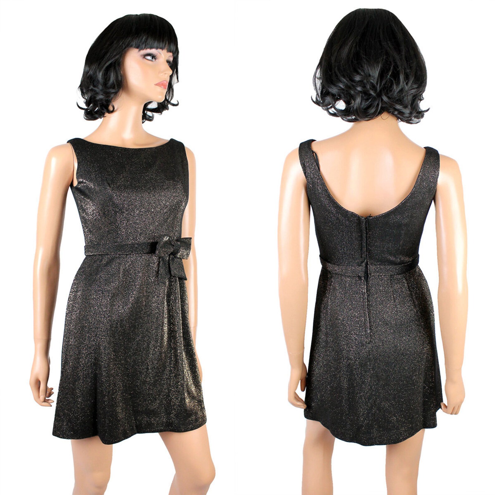 Vintage Cocktail Dress XXS Sleeveless Black Gold Sparkly Disco Etsy