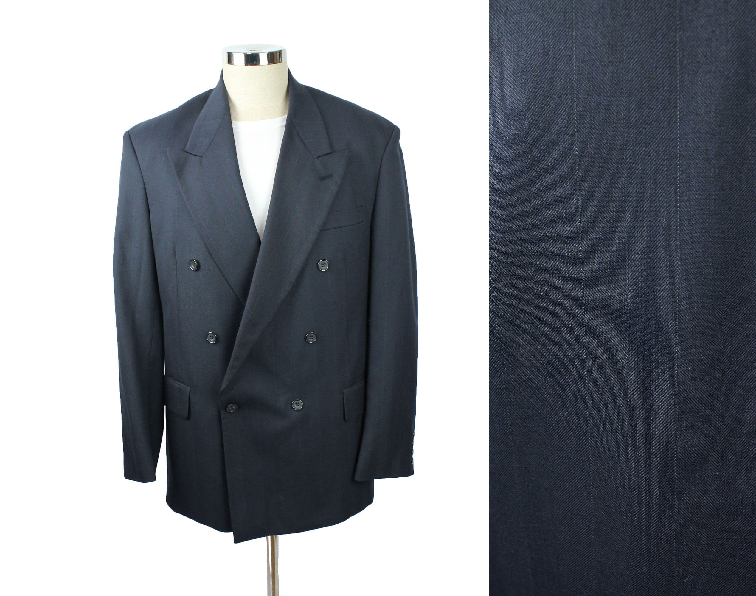 〔Vintage〕90s Black navy Simple suit デカ襟 Pre-owned] ISSEY MIYAKE MEN Vintage Double Set-up Suit