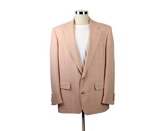 Vintage 80s Blazer Sz 44L Peach Wool Blend Gold Button Jacket Sports Coat