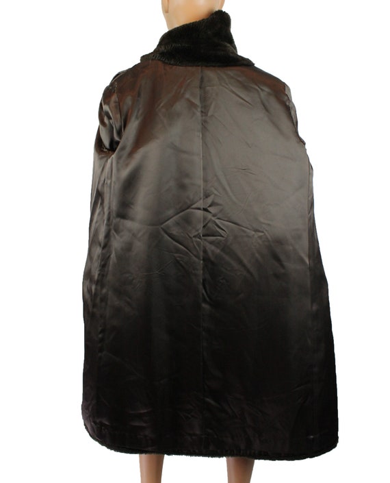 Faux Fur Trench Coat Sz M Vintage 70s Dark Brown … - image 7