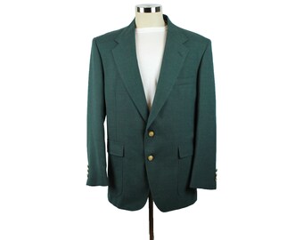 Stafford Sports Coat 43R Vintage 80s Teal Blue Green Wool Blend Blazer Jacket