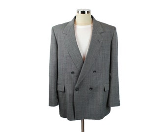 Double Breasted Blazer 46R Vintage 80s Haggar Gray Wool Blend Jacket Suit Coat