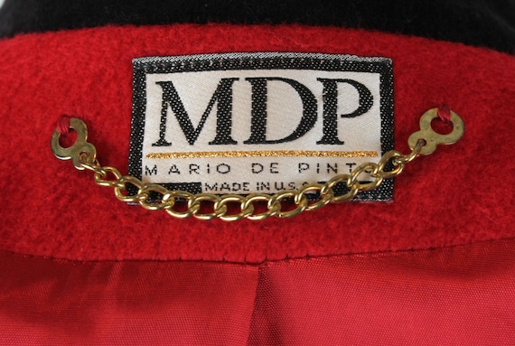 Red Wool Coat M Vintage Long  Mario de Pinto Blac… - image 5