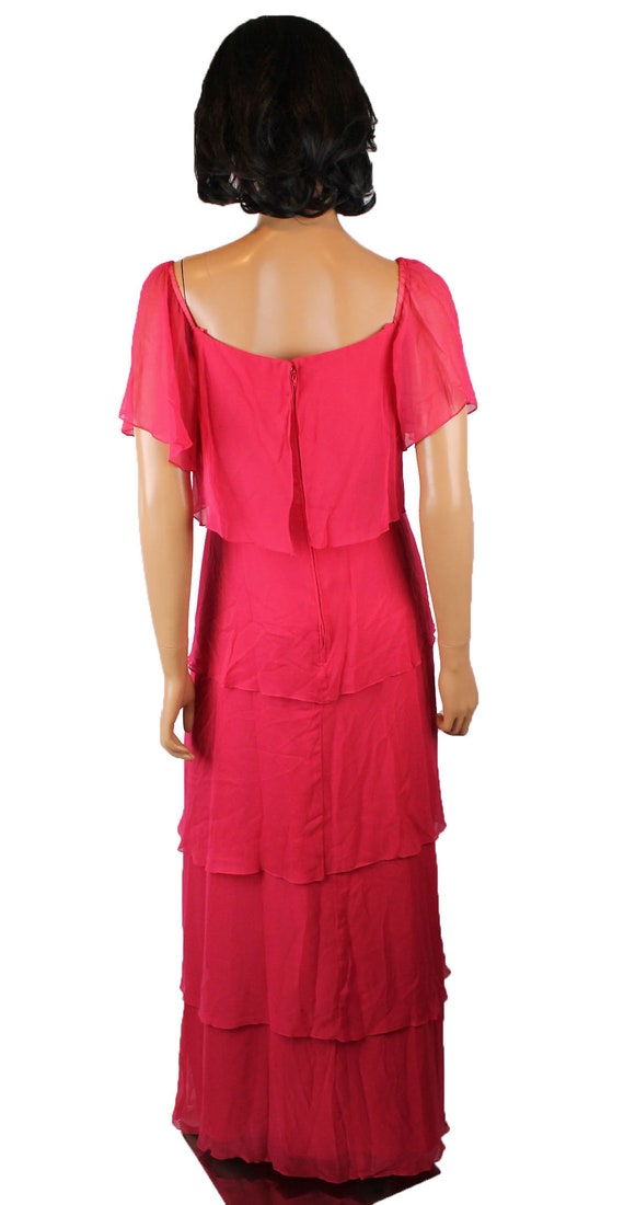 70s Cocktail Dress Sz S Vintage Dark Pink Tiered … - image 5