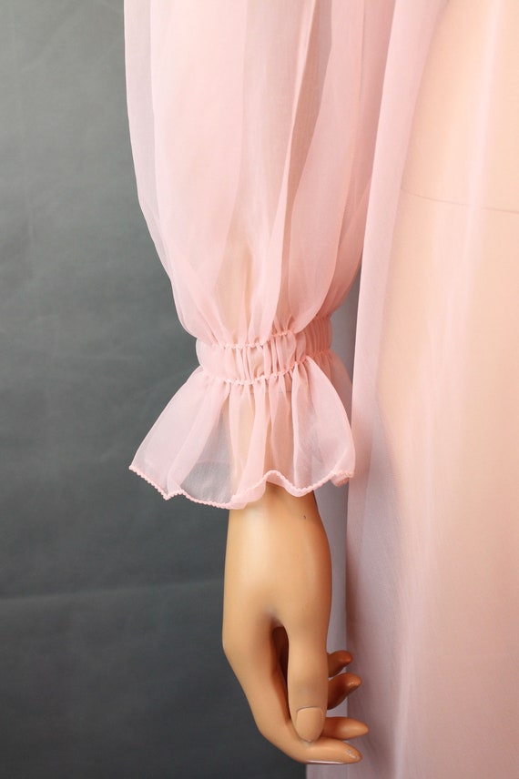 Vintage Peignoir sz 34 M 50s Long Pink Sheer Chif… - image 5