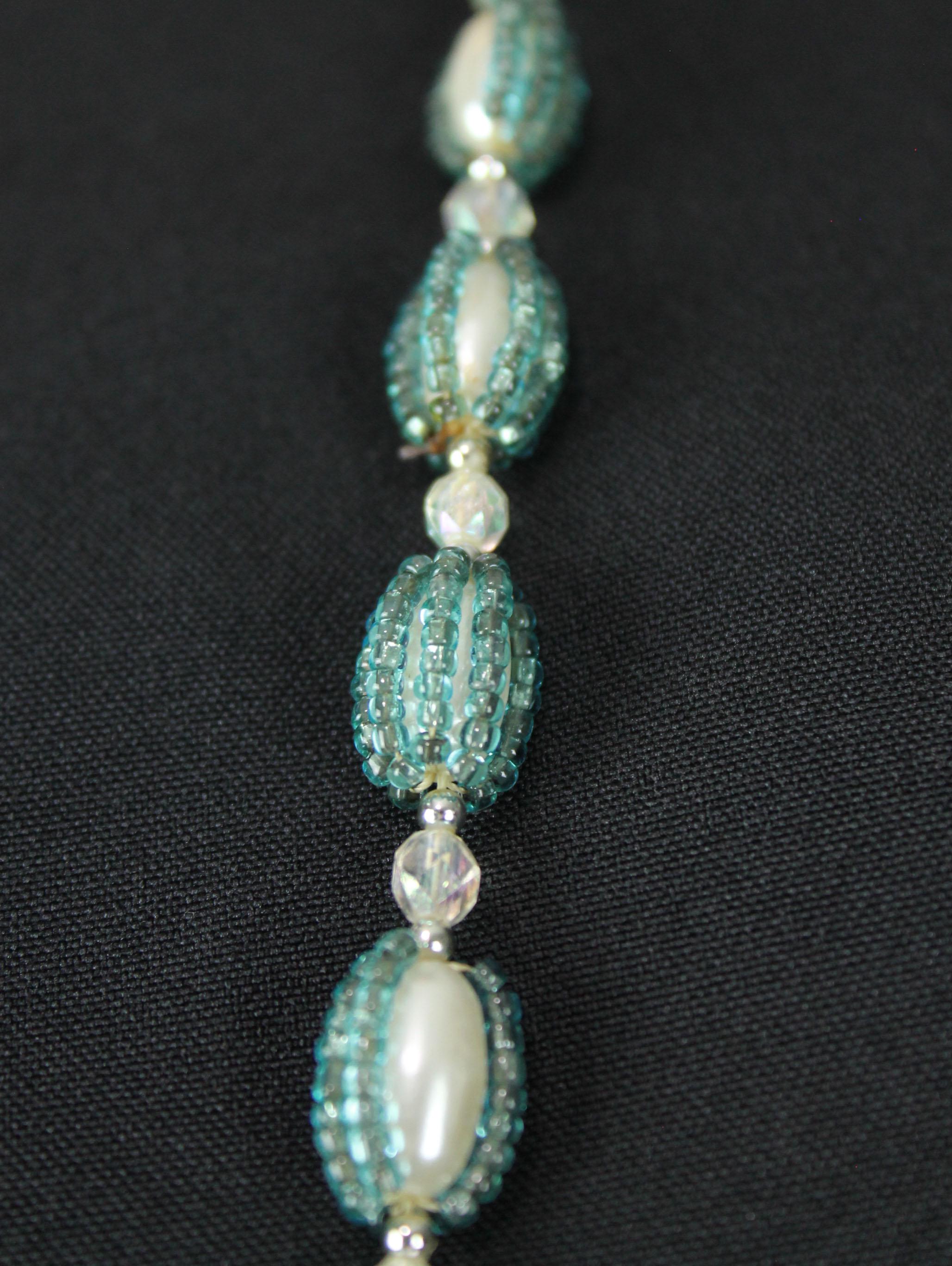 Collier Vintage 60's Grosses Perles Plastique Jaune Et Blanc - Fantaisie Rétro