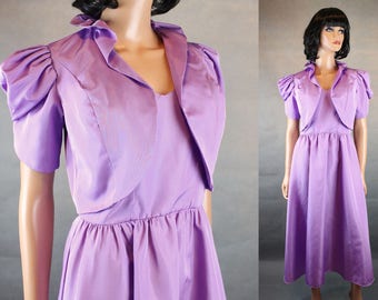 70s Dress Jacket Set XS Jrs S Vintage Light Purple Lavender Sleeveless Prom Gown Bolero