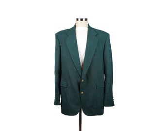 Vintage 80s Blazer 46L Dark Teal Blue Green Wool Blend Sports Coat Jacket