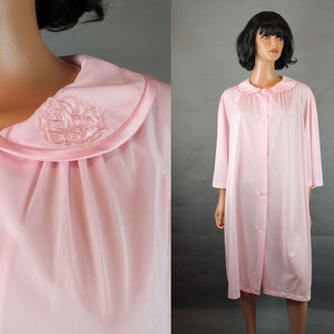 NOS Vintage Robe Sz XL Aristocraft Light Pink Embroidered Button Down Nightgown