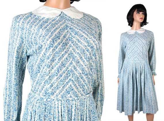 50s Floral Dress Sz M Vintage Kenny Classics Blue