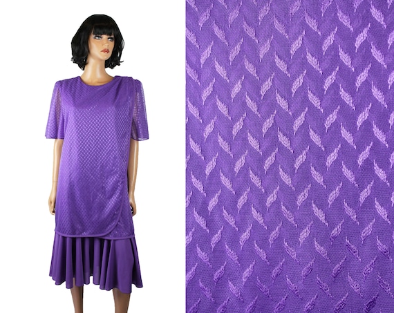 80s Cocktail Dress Sz L Vintage Purple Sheer Chif… - image 1