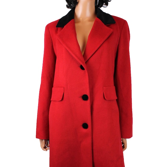 Red Wool Coat M Vintage Long  Mario de Pinto Blac… - image 2