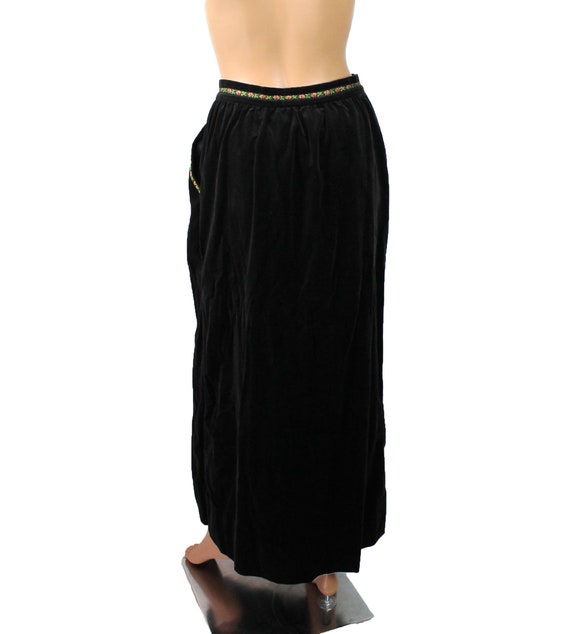 Cotton Velvet Skirt S Vintage Long Black Embroide… - image 4